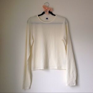 Old Navy Cream Sheer Crinkle Texture Scoopneck Long Sleeve Shirt